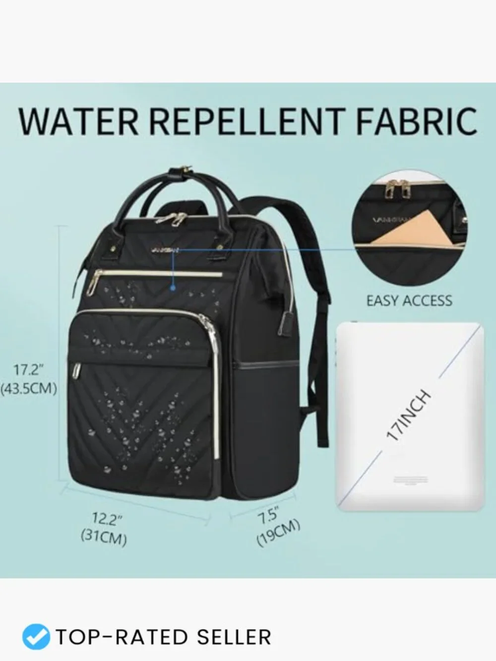 17 Inch Laptop Backpack Large Capacity Waterproof Nylon Travel Daypack Work Bag